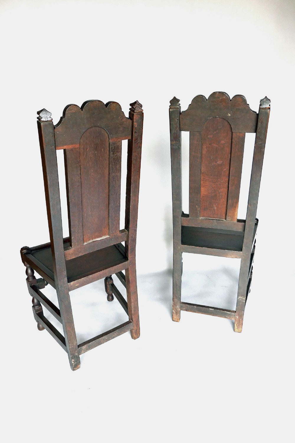 17thc Period Oak Furniture Pair Of Panel Back Chairs.      English C1680-90. View II