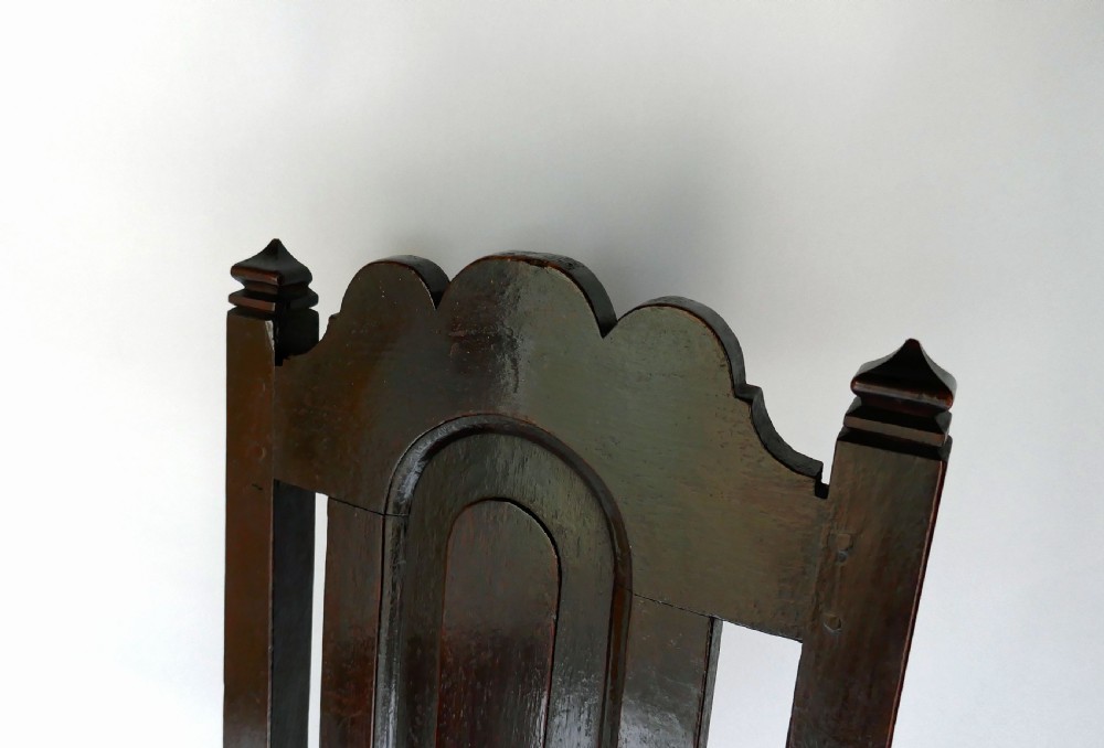 17thc Period Oak Furniture Pair Of Panel Back Chairs.      English C1680-90. View IV