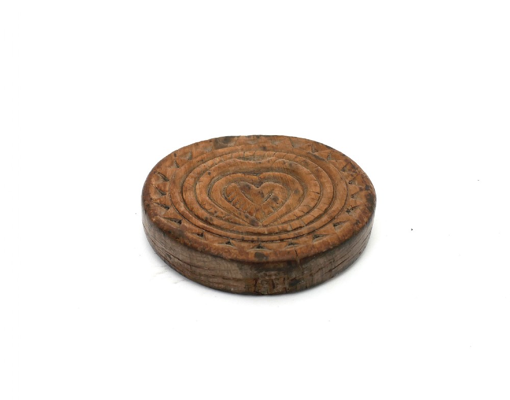 Antique 19thc Treen Sycamore Butter Pat / Press.   English C1840-60. View III