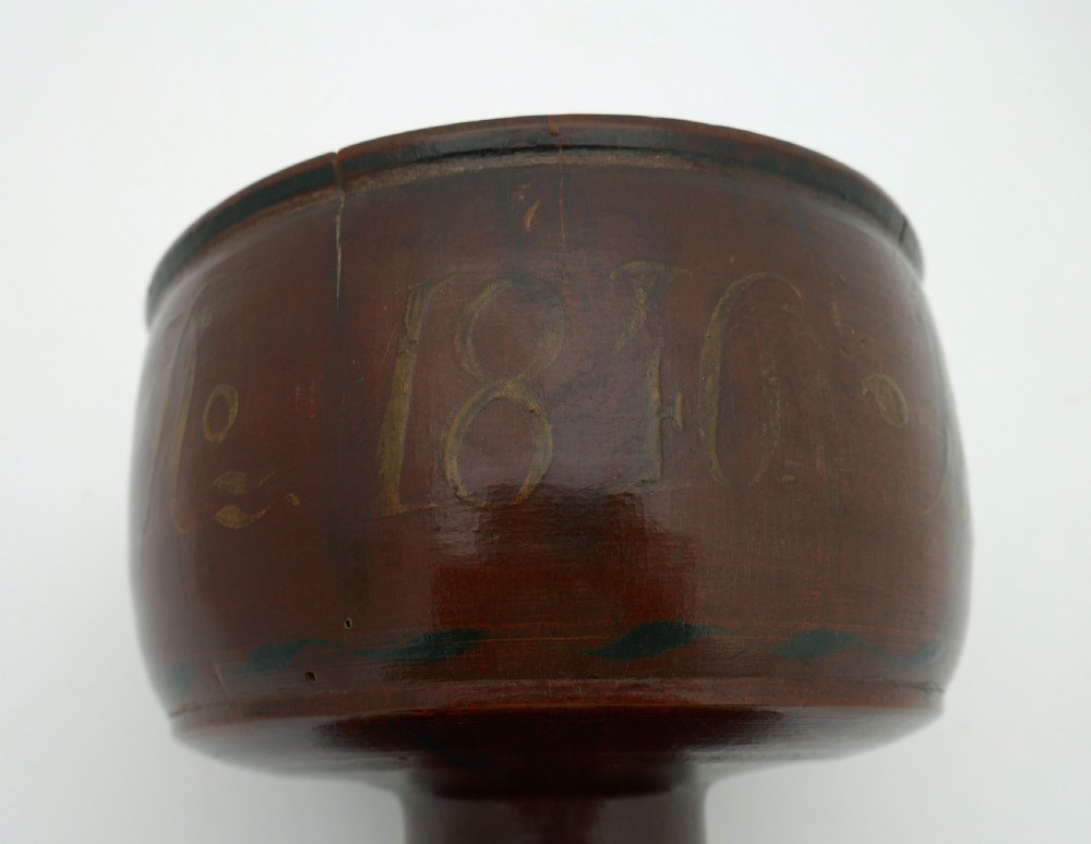 Antique Treen 19thc Scandinavian Painted Ceremonial Bowl Dated 1841.   View IV
