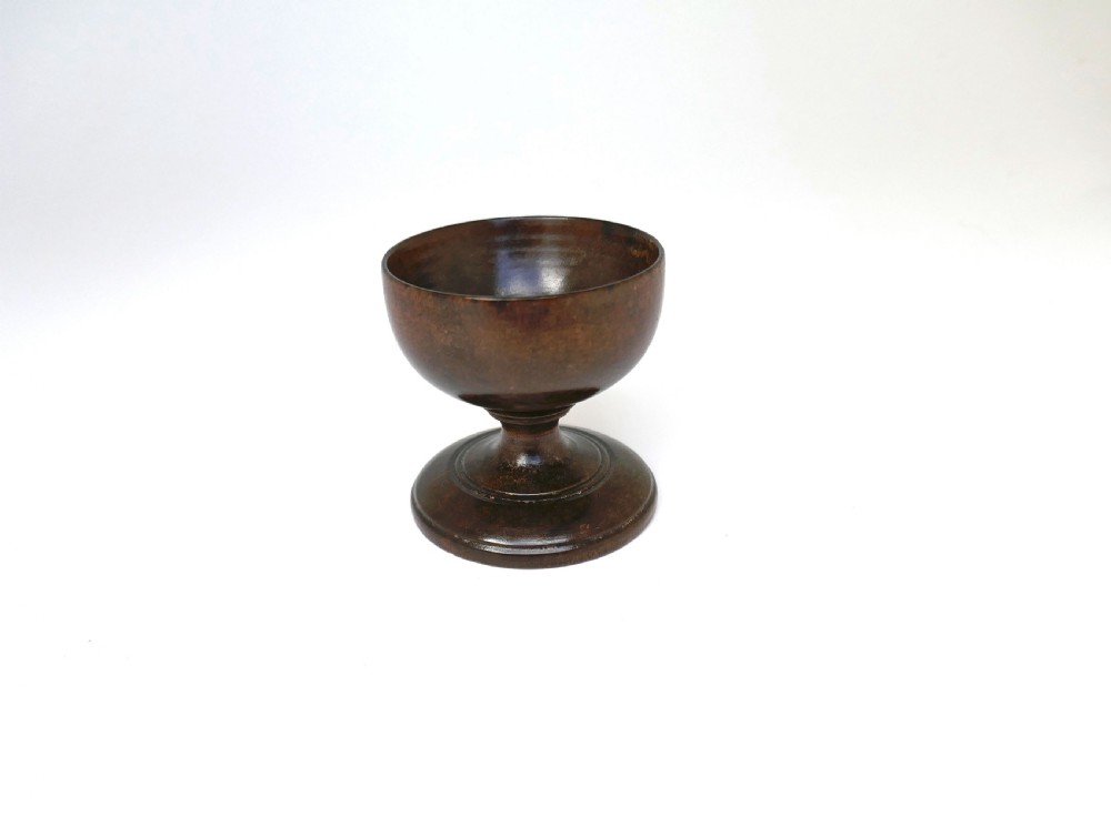 Antique Treen Late 18thc Fruitwood Turned Small Salt On Raised Base.    English C1780-C1800.