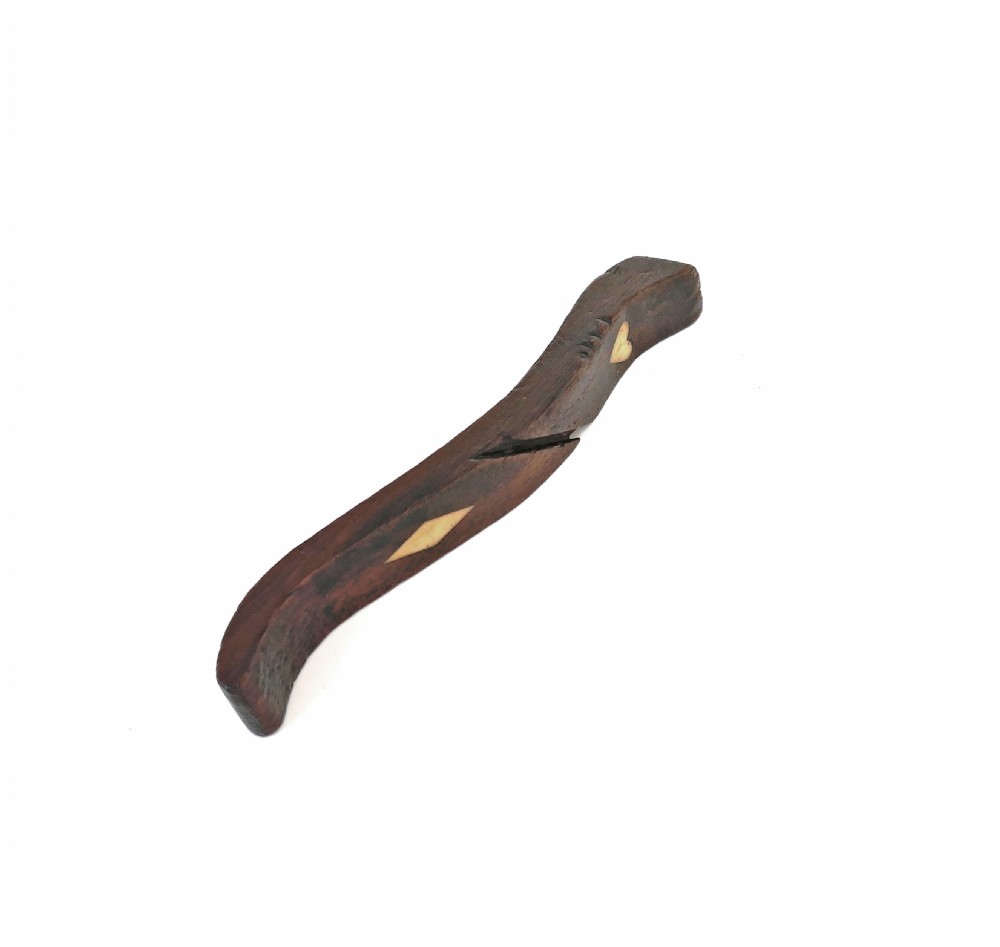 Antique Treen 19thc Fruitwood Knitting Sheath With Bone Inlay.