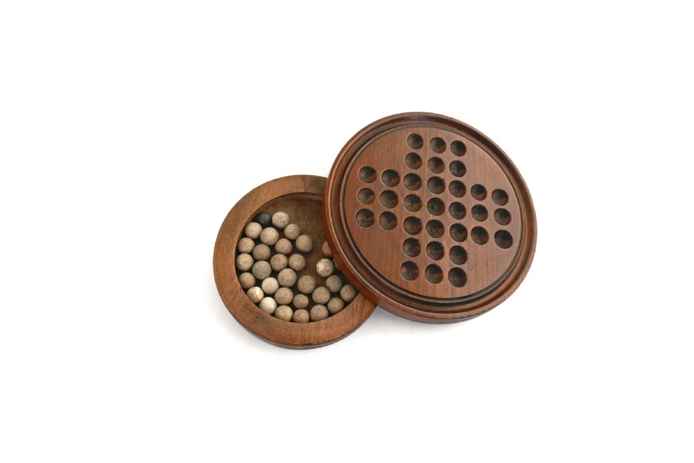 Antique Treen 19thc Solitaire Game With Original Lead Marbles.   English C1860-80.