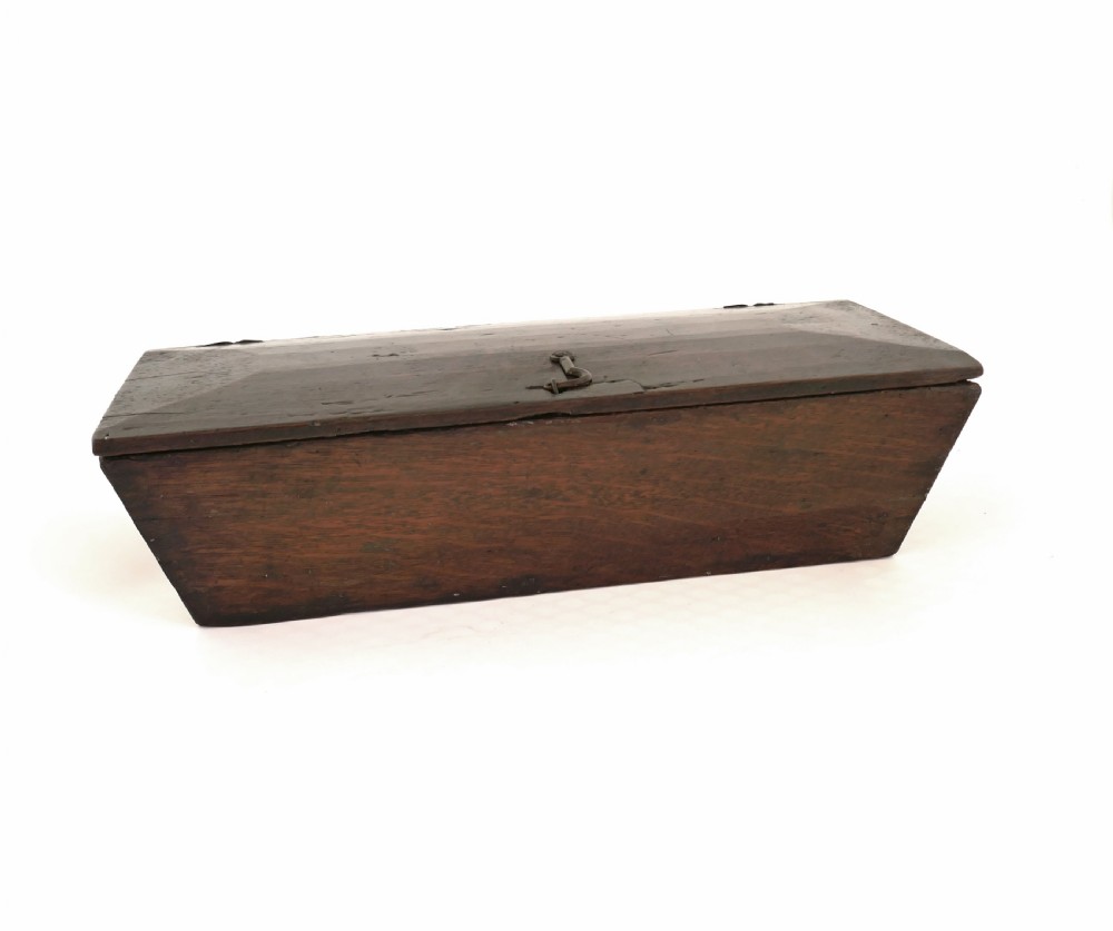 Antique Boxes 17thc Oak Candle box With Wire Hinges And Shaped Latch.    English C1680-C1700.