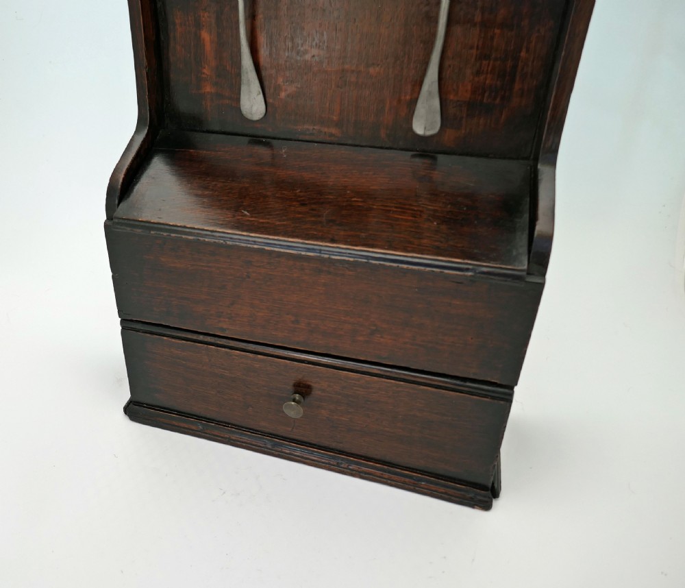 Antique 18thc Oak Spoon Rack  And Candlebox Complete With Pewter Spoons.    English C1760-70. View III