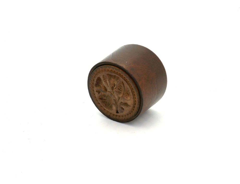 Antique Treen 19thc Enclosed Sycamore Carved Butter Print.   English C1820-40.