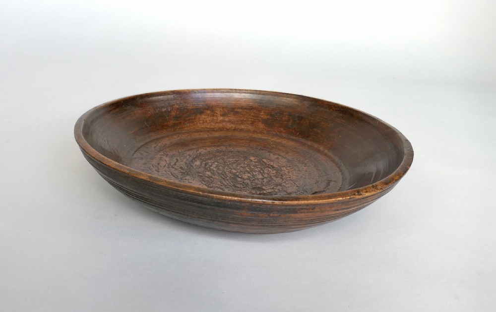Antique Treen 18thc Turned Fruitwood Dairy Bowl.    English C1770-90. View II