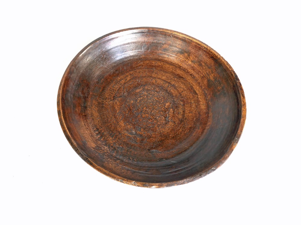 Antique Treen 18thc Turned Fruitwood Dairy Bowl.    English C1770-90. View IV