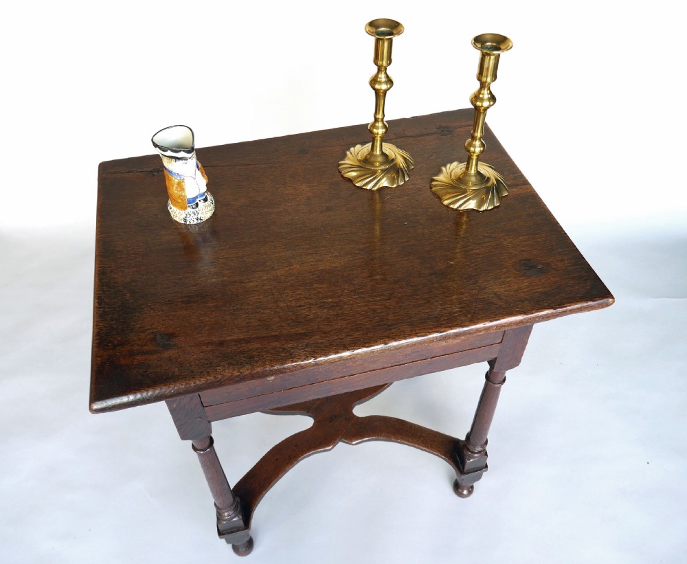Antique Oak Furniture 18thc X Stretcher Small Queen Anne Side Table.  English C1715. View II