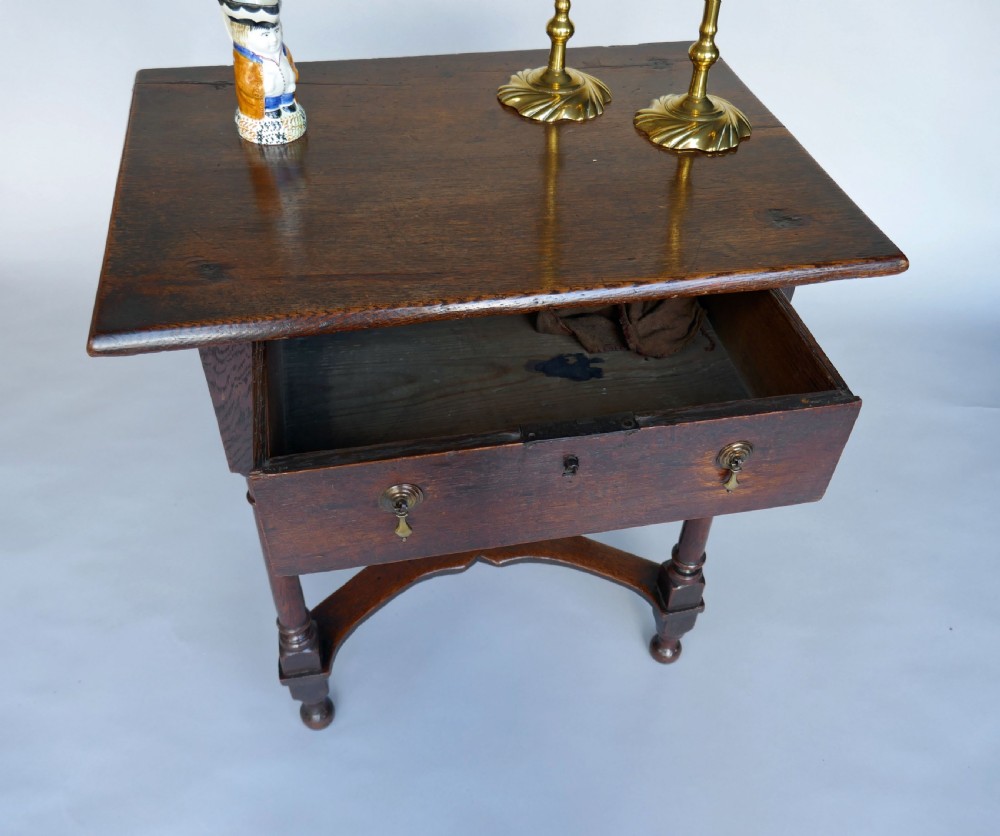 Antique Oak Furniture 18thc X Stretcher Small Queen Anne Side Table.  English C1715. View IV