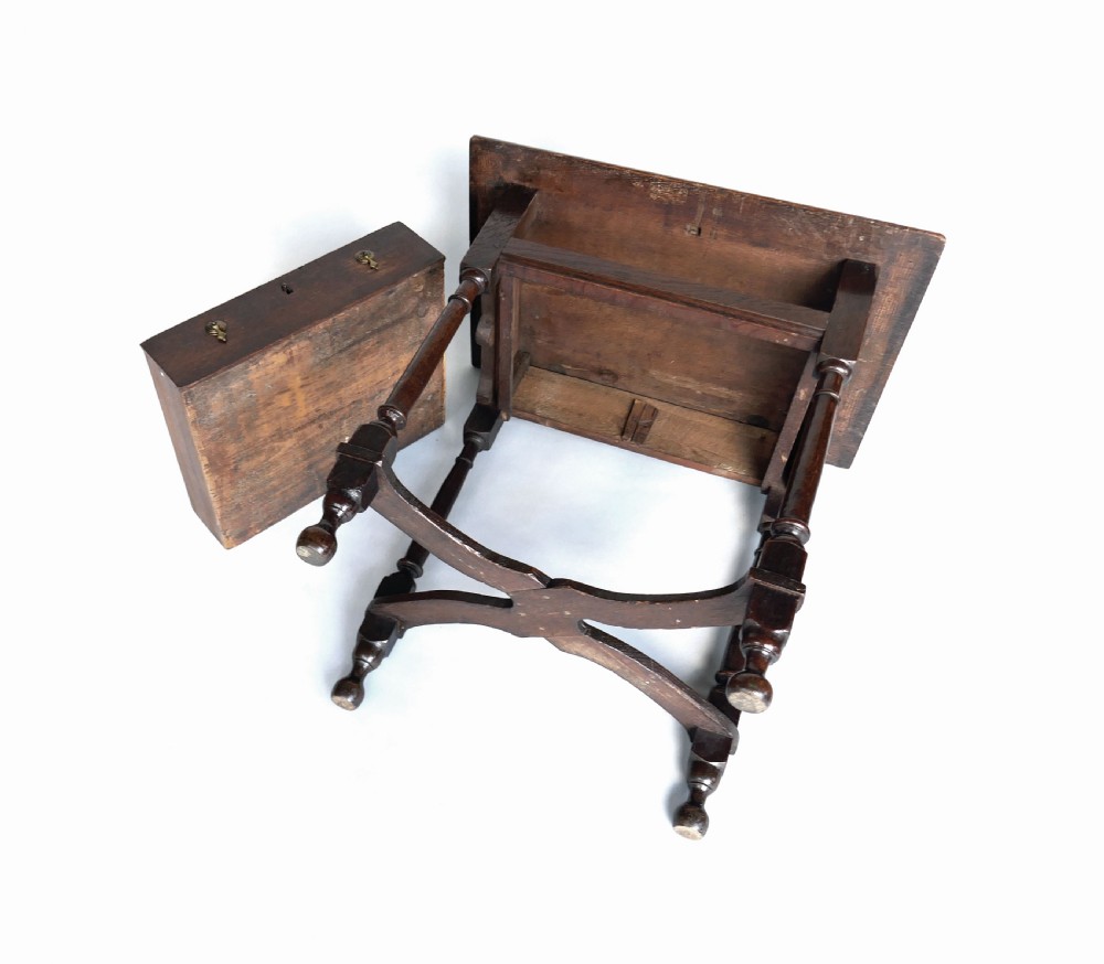Antique Oak Furniture 18thc X Stretcher Small Queen Anne Side Table.  English C1715. View V