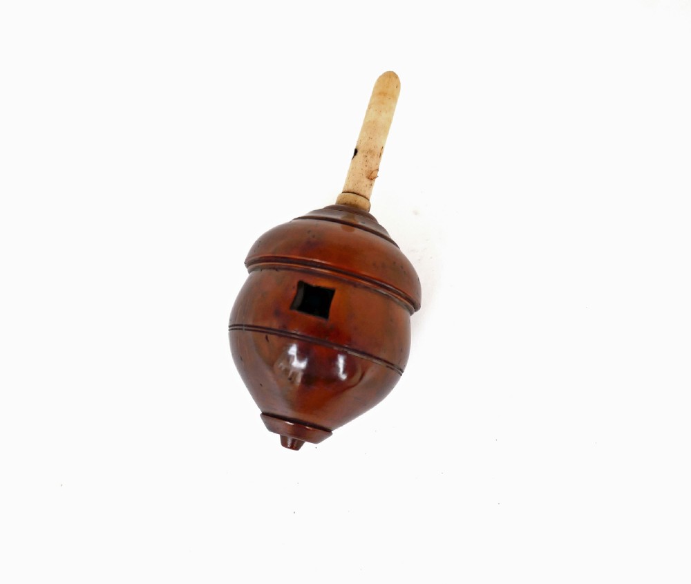 Antique Early Treen 19thc Coquilla Nut & Bone Childs Spinning Top.    English C1840-60.