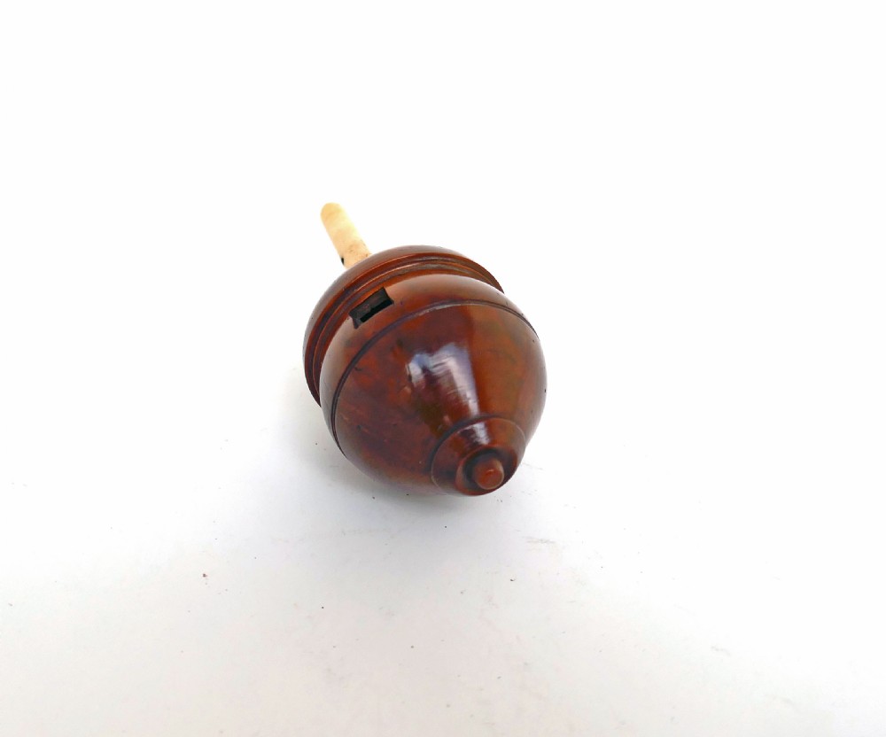 Antique Early Treen 19thc Coquilla Nut & Bone Childs Spinning Top.    English C1840-60. View III