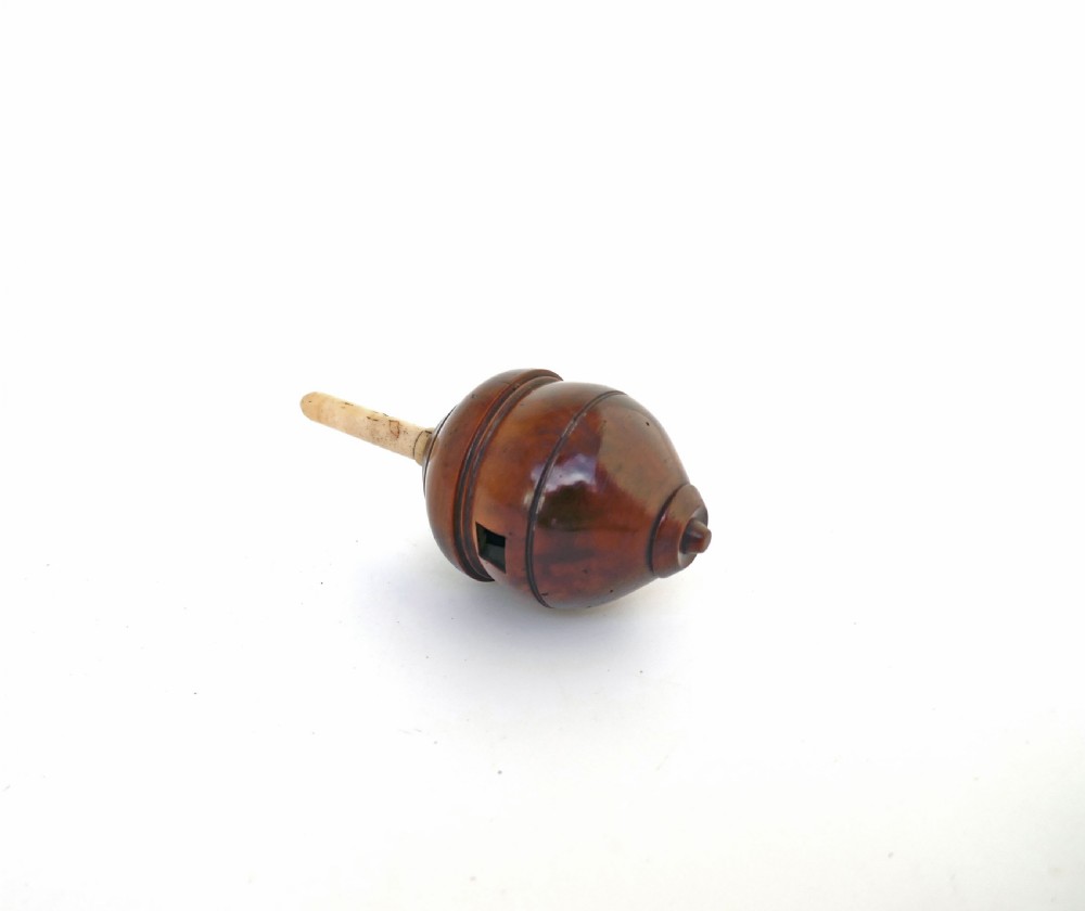 Antique Early Treen 19thc Coquilla Nut & Bone Childs Spinning Top.    English C1840-60. View IV