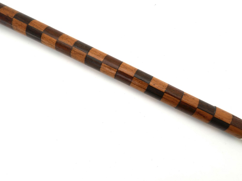 Antique Treen 19thc Gentleman's Ceremonial Swagger Stick With Inlaid Woods.  English C1860-80. View IV