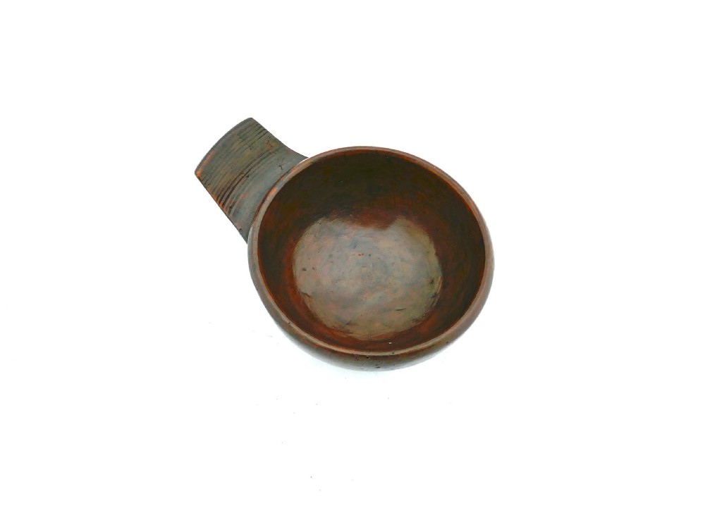 18thc Treen Turned Fruitwood Taste De Vin With Side Handle.  English C1770-90.