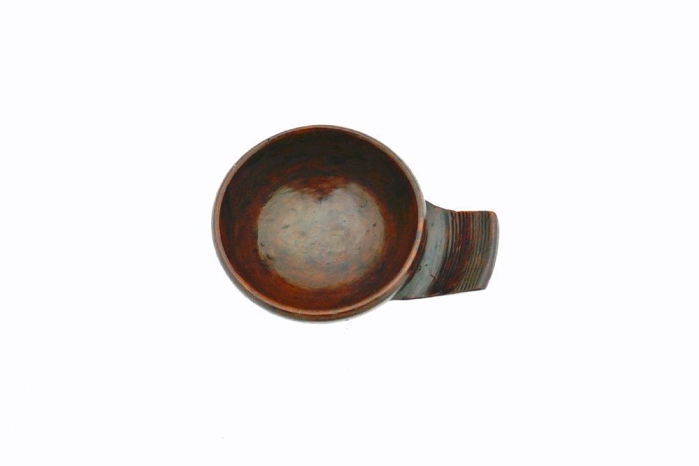 18thc Treen Turned Fruitwood Taste De Vin With Side Handle.  English C1770-90. View III
