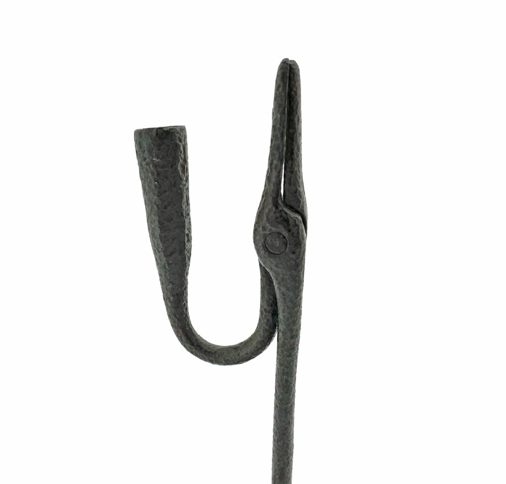 Antique Metalware Lighting 18thc Iron Rushnip & Candleholder.    English C1780-C1800 View IV