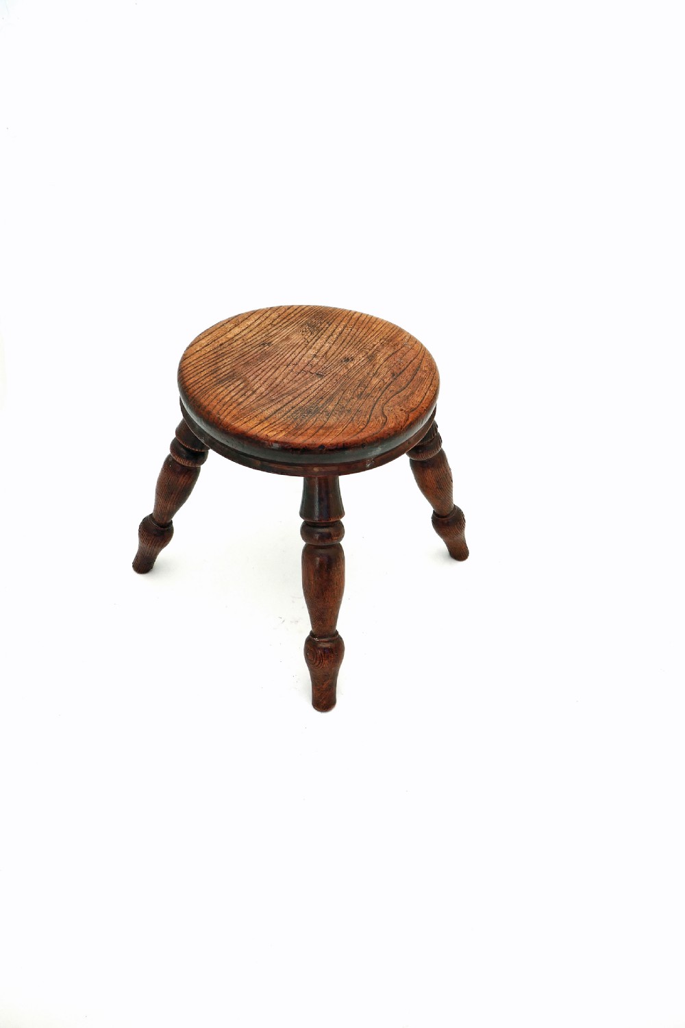 Antique Country Furniture Mid 19thc Elm & Ash Milking Stool.       English C1820-40. View II