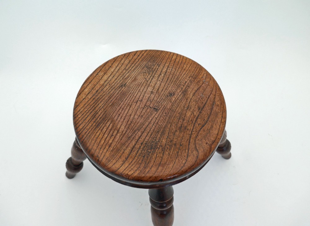 Antique Country Furniture Mid 19thc Elm & Ash Milking Stool.       English C1820-40. View III