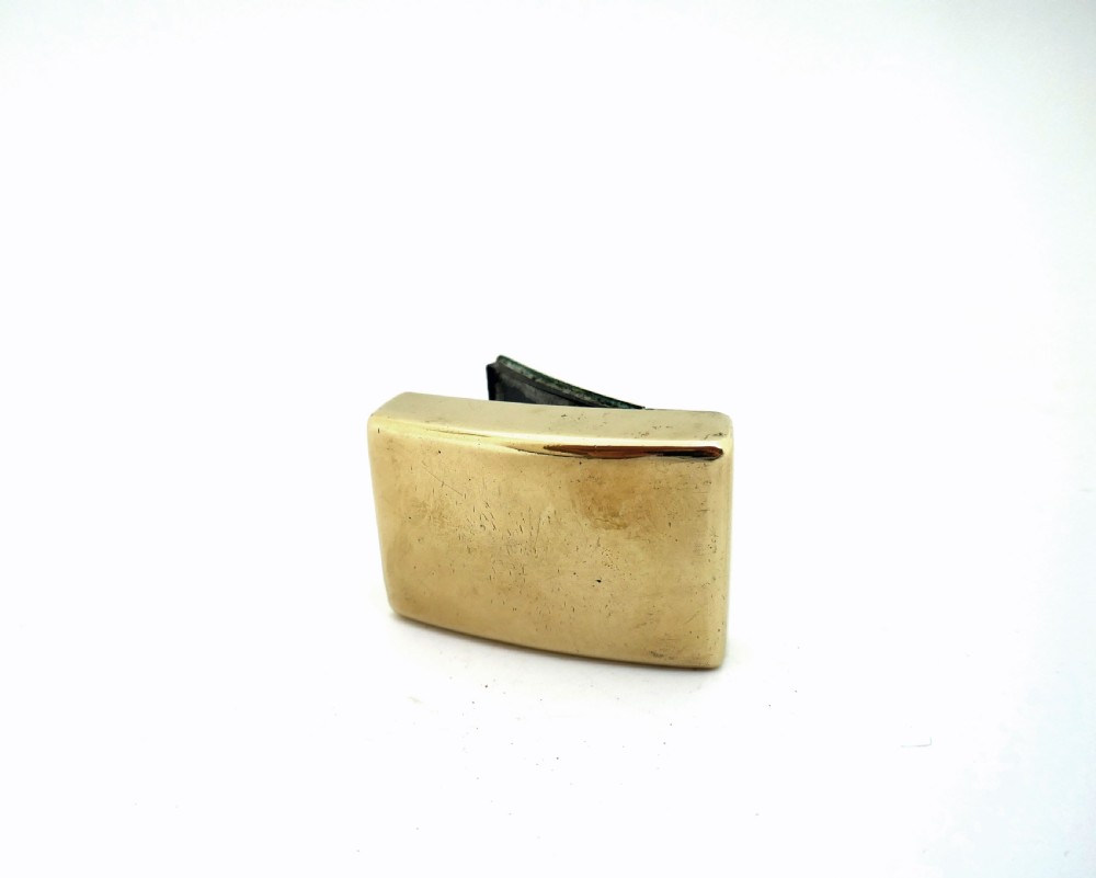 Antique Early Metalware 19thc Brass Shaped Snuff Box Dated 1863. View II