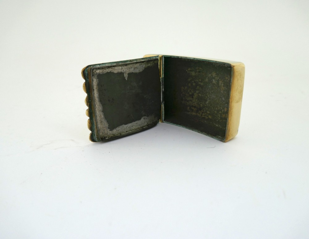 Antique Early Metalware 19thc Brass Shaped Snuff Box Dated 1863. View III