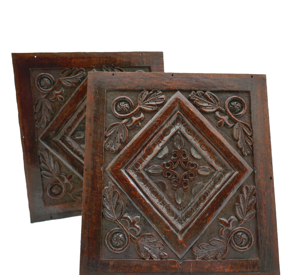Antique Pair Of 17thc Oak Carvings With Oak Leaf Border Decoration.   English C1640-60. View II