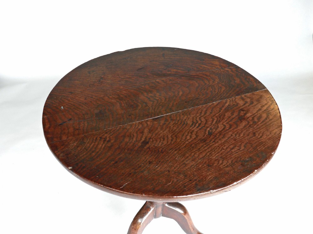 Antique Oak Furniture 18thc Tripod Table With Quarter Cut Top.   English C1770-90. View III