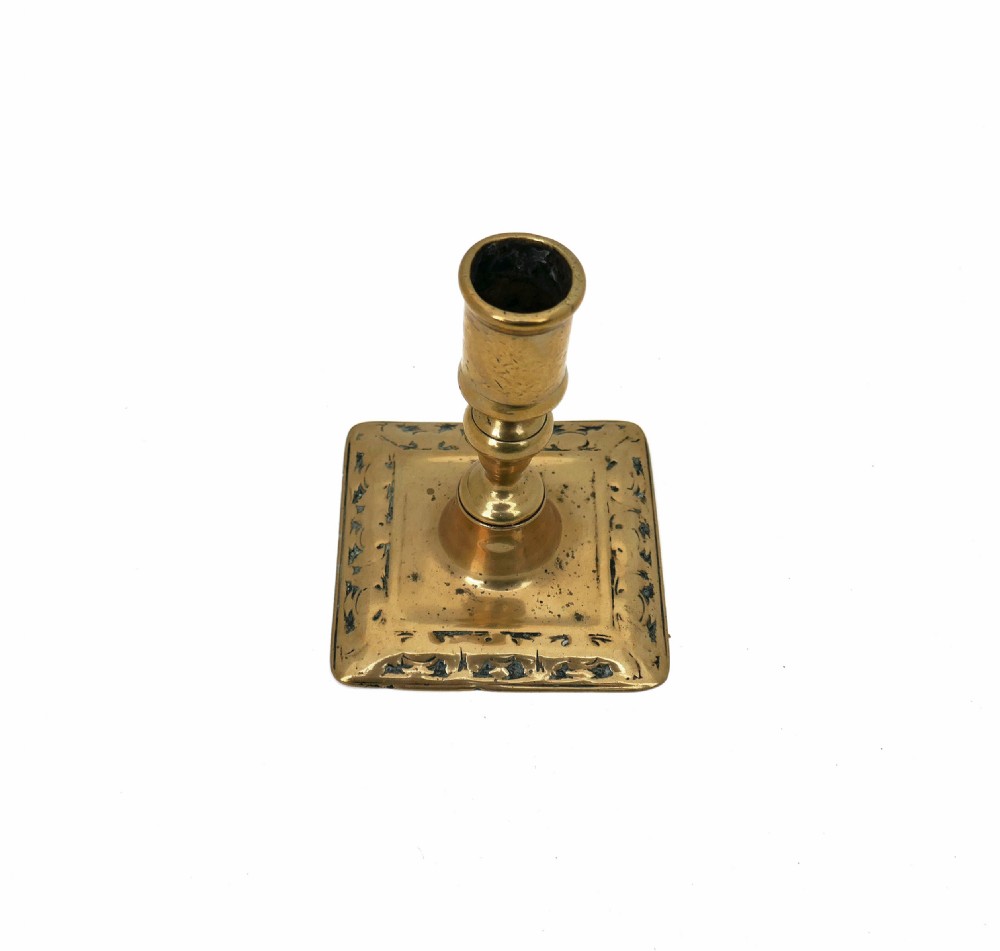 Antique Metalware 17thc Brass Single Candlestick. French C1680-90. View IV
