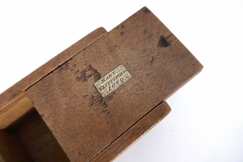 Antique Treen 19thc Fruitwood Box Belonging To Mary Whittington 1869.  English 19thc. View II