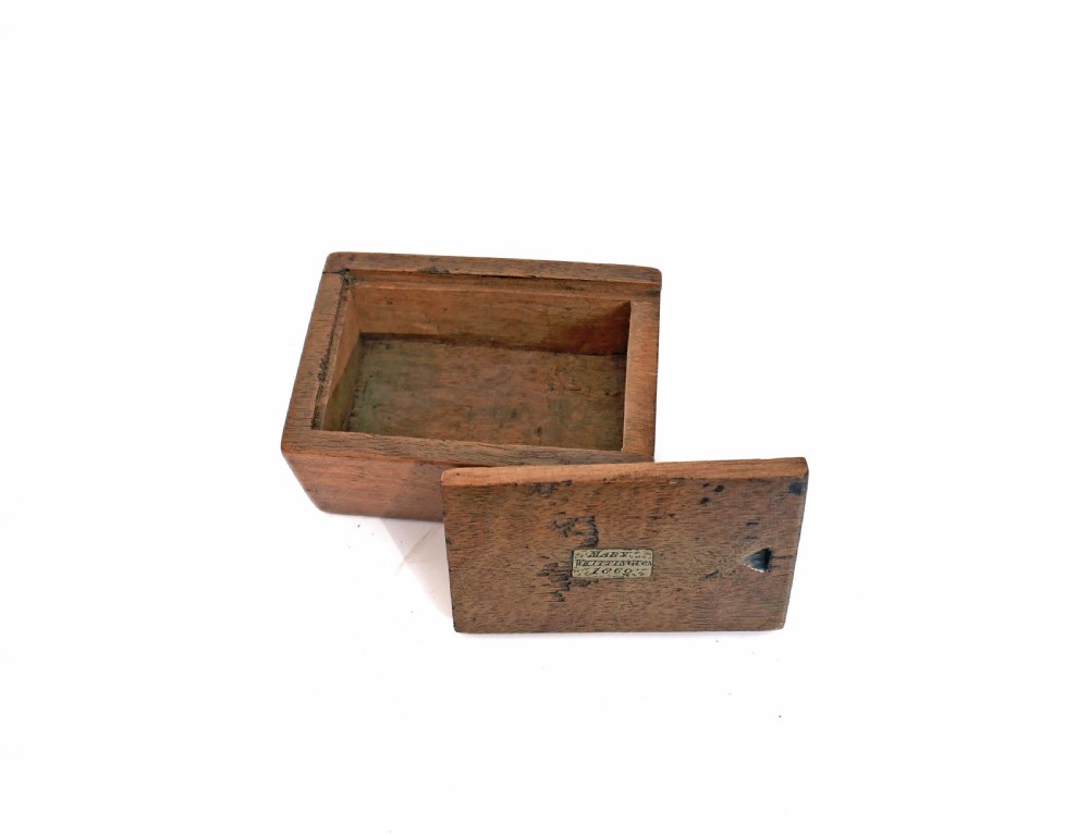 Antique Treen 19thc Fruitwood Box Belonging To Mary Whittington 1869.  English 19thc. View IV