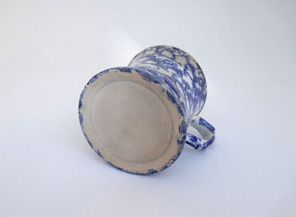 Antique Pottery 18thc Blue & White Pearlware Sponge Decorated Mug.   English C1760-70. View III