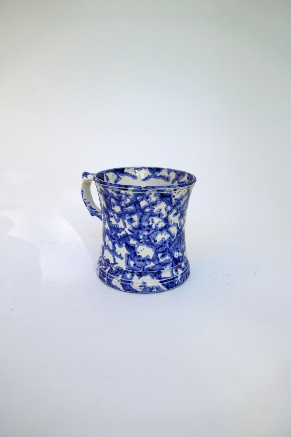 Antique Pottery 18thc Blue & White Pearlware Sponge Decorated Mug.   English C1760-70. View V