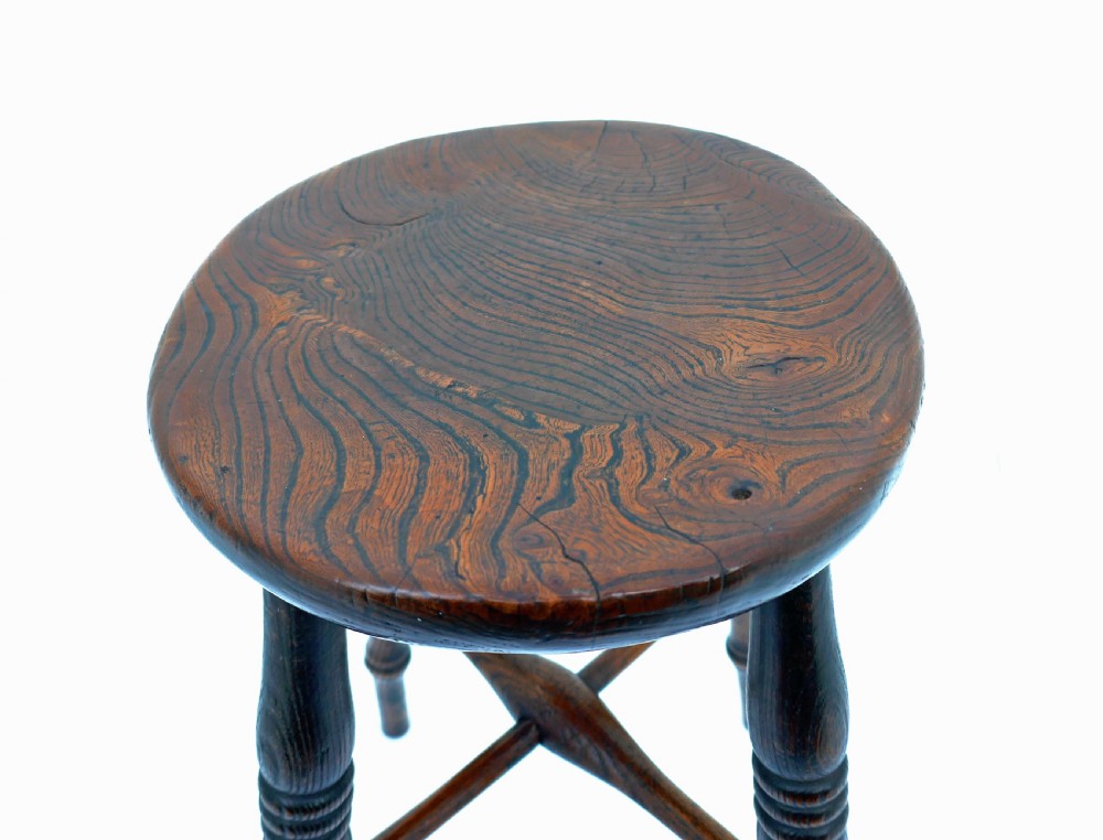 Antique Country Furniture 19thc Elm High Stool.     English C1820-40. View IV