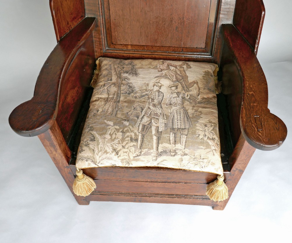 Antique Oak Furniture 18thc Lambing Chair With Rope Seat.    English C1730-40. View III