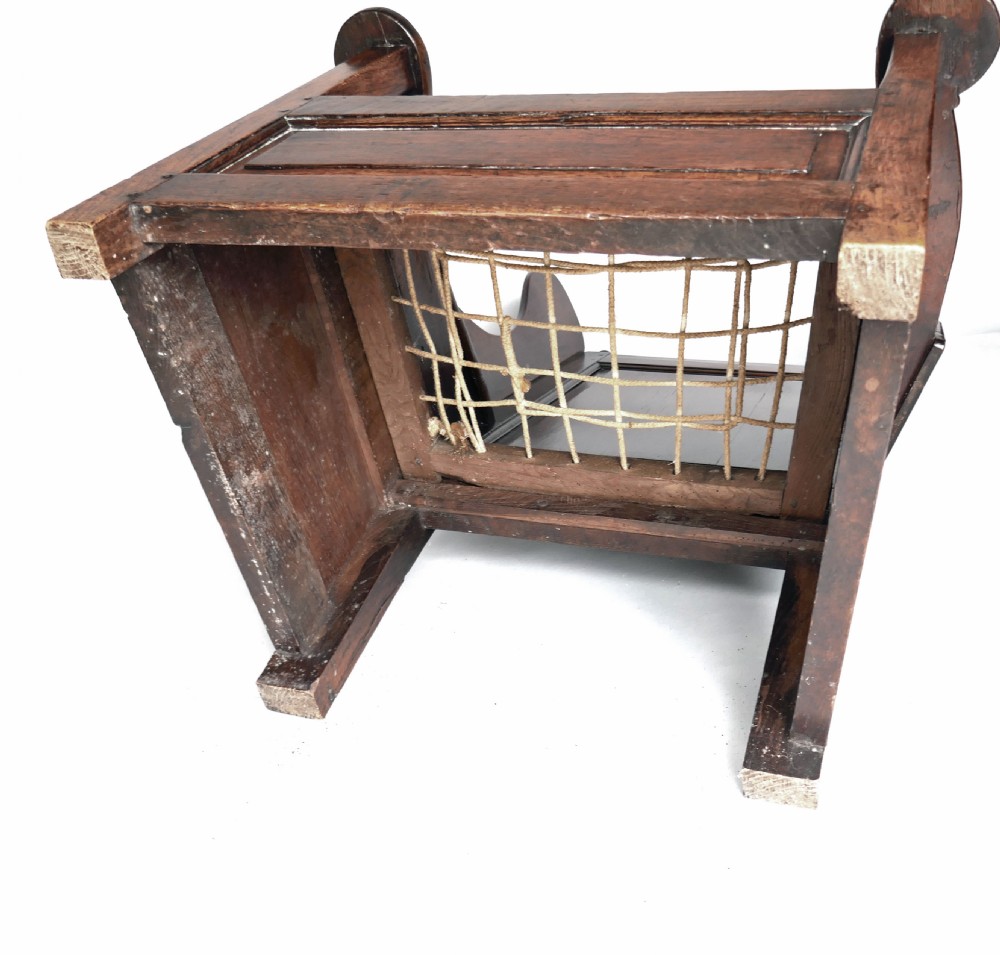 Antique Oak Furniture 18thc Lambing Chair With Rope Seat.    English C1730-40. View IV
