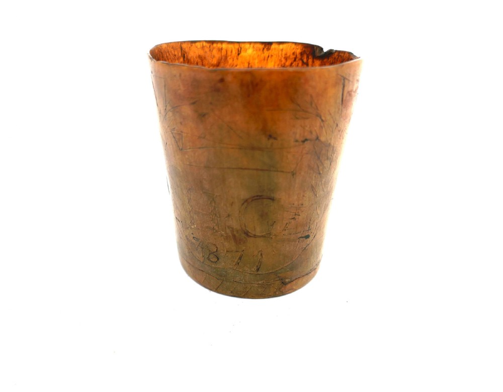Antique Horn & Collectables 19thc Dated Primitive Horn Beaker.   English -1871