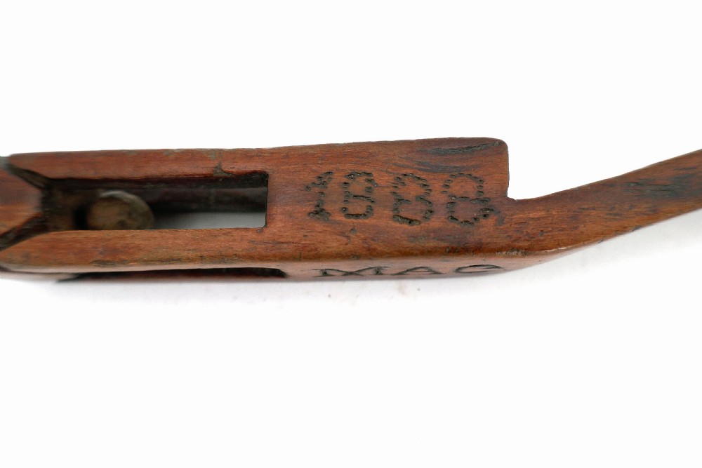 Antique Treen 19thc Yew Wood Knitting Sheath Dated & Named MAC 1888.  English. View II