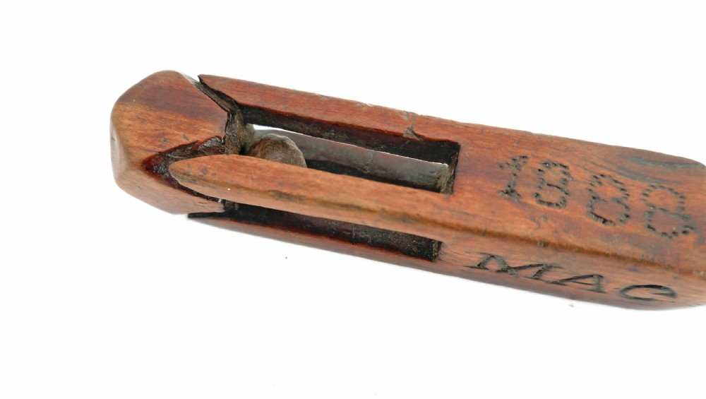Antique Treen 19thc Yew Wood Knitting Sheath Dated & Named MAC 1888.  English. View III
