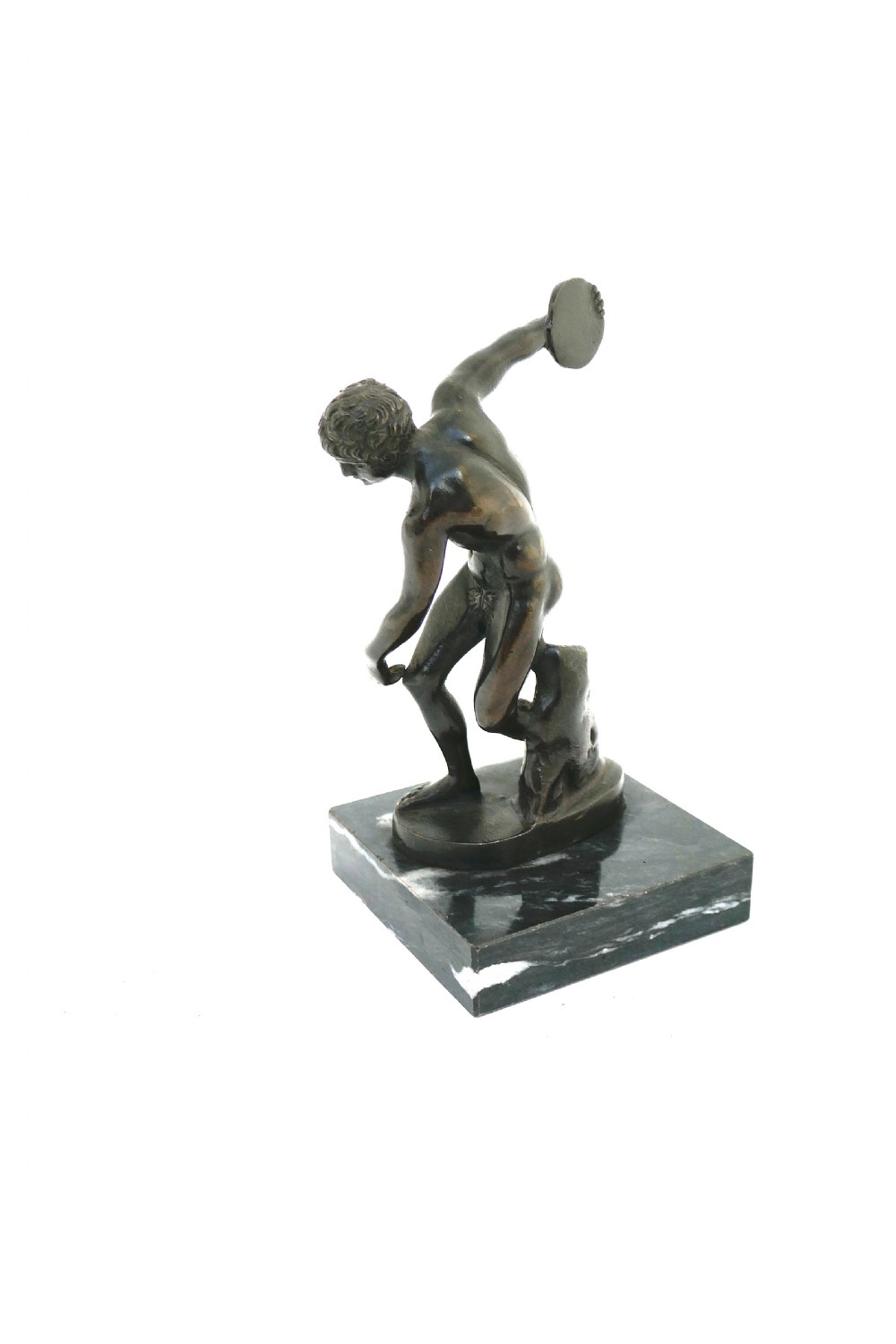Antique Metalware 19thc Bronze Discus Thrower On Marble Stand.  Italian C1880-90.  View II