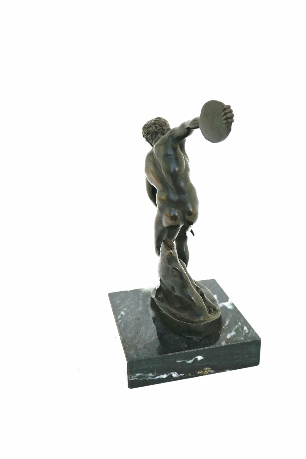 Antique Metalware 19thc Bronze Discus Thrower On Marble Stand.  Italian C1880-90.  View III