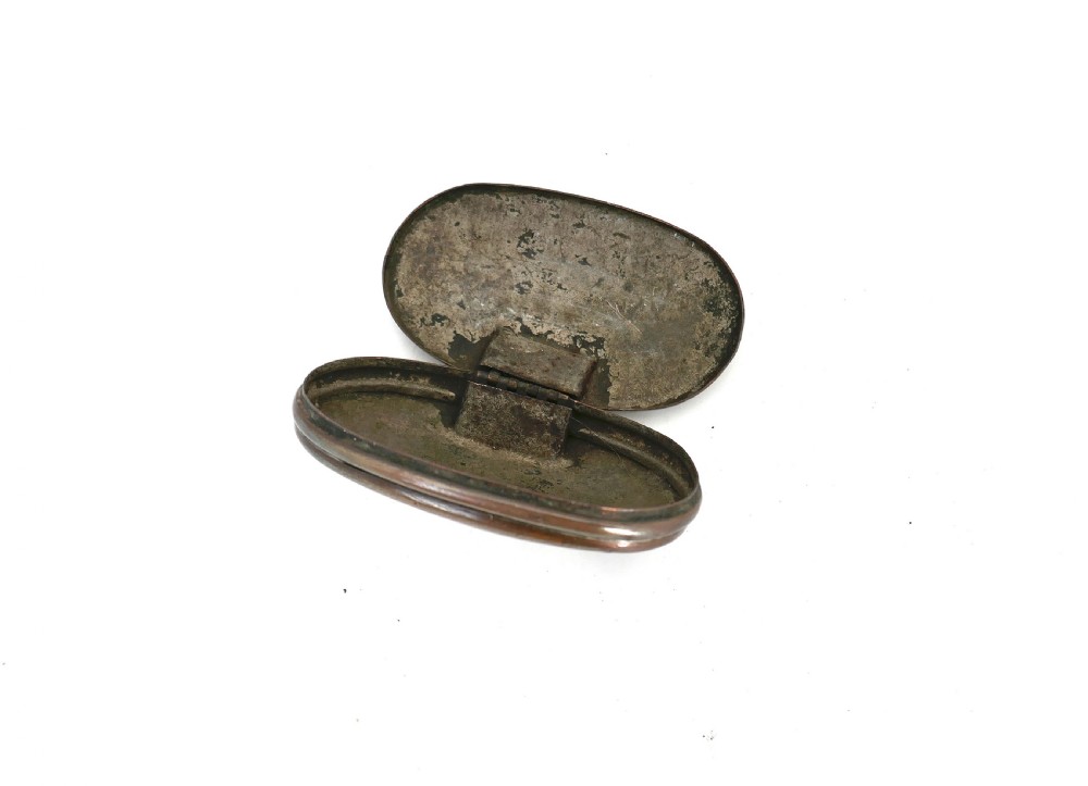 Antique Early Metalware 18thc Copper Snuff Box - Engraved With A Swan And Owners Name J. Harding.   English C1770-80. View II