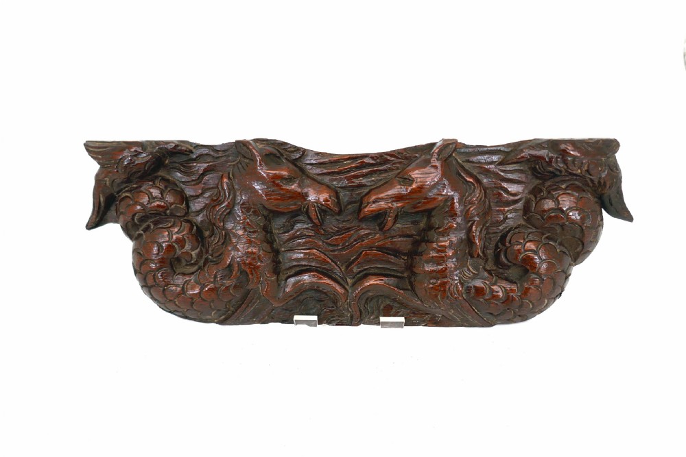 Antique Carvings 17thc Oak Carved Hippocampus & Birds.  Flemish C1660-70.