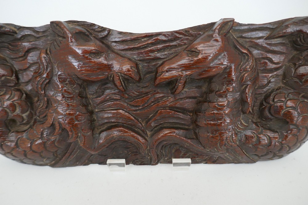 Antique Carvings 17thc Oak Carved Hippocampus & Birds.  Flemish C1660-70. View II