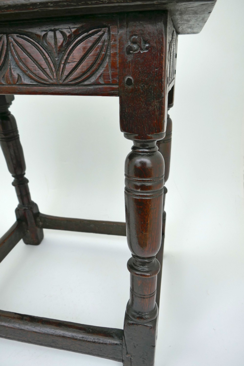 Early Antique Oak Furniture 17thc Joyned Stool .  English C1660-80. View III