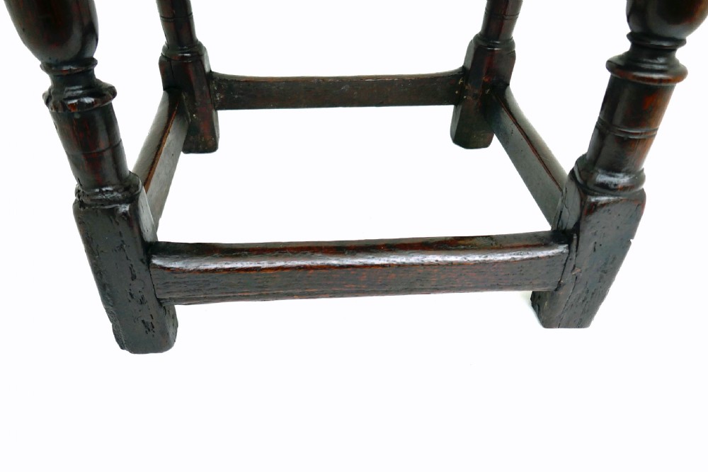 Early Antique Oak Furniture 17thc Joyned Stool .  English C1660-80. View IV