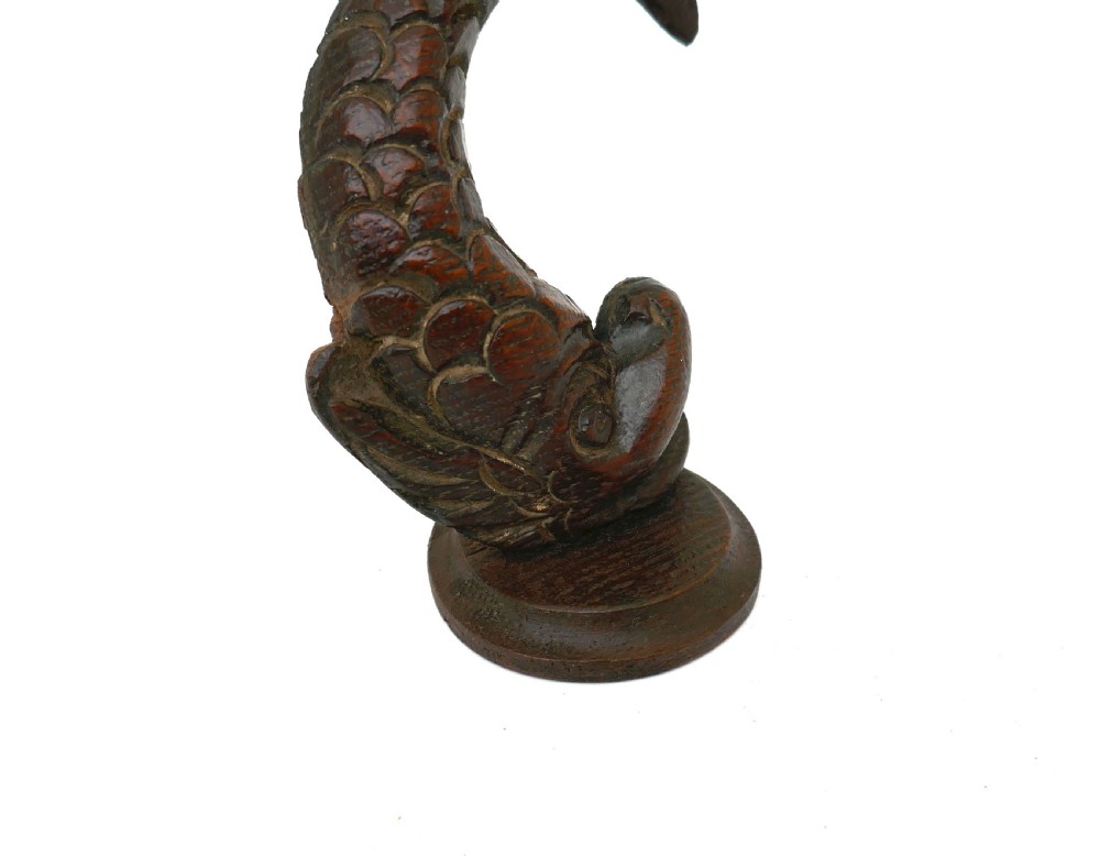 Antique 17thc Oak Carved Dolphin Mounted On Later Base.   Flemish C1660-80. View III