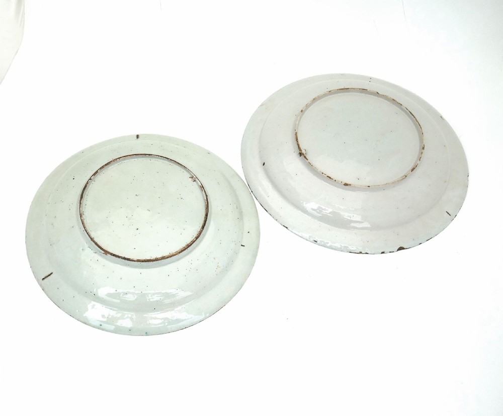 Antique Pottery 18thc Pair Of Polychrome Delftware Chargers.  Dutch C1750-70 View IV