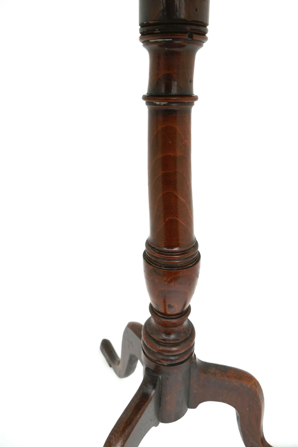 Antique Oak & Fruitwood 18thc Tripod Table With Revolving Dish Top.   English C1750-70. View IV
