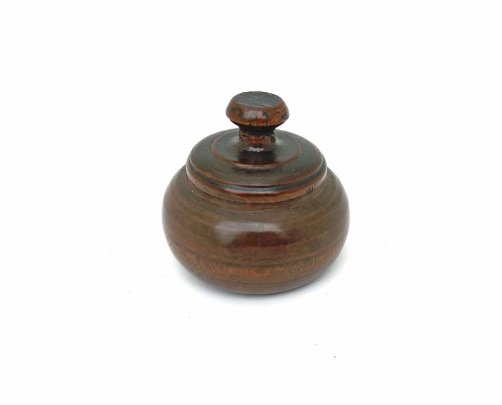 Antique Treen Fruitwood 19thc Lidded Turned Spice Pot.   English / French C1820-40.